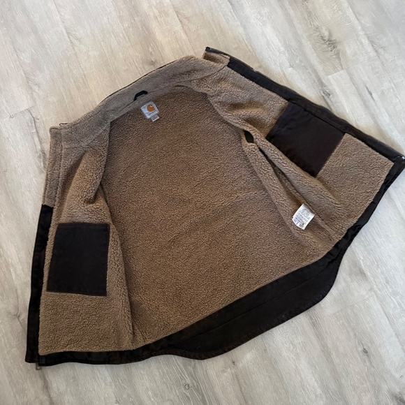 Carhartt Men’s Loose Fit Washed Duck Sherpa Lined Mock Neck Brown Vest M - Picture 10 of 14